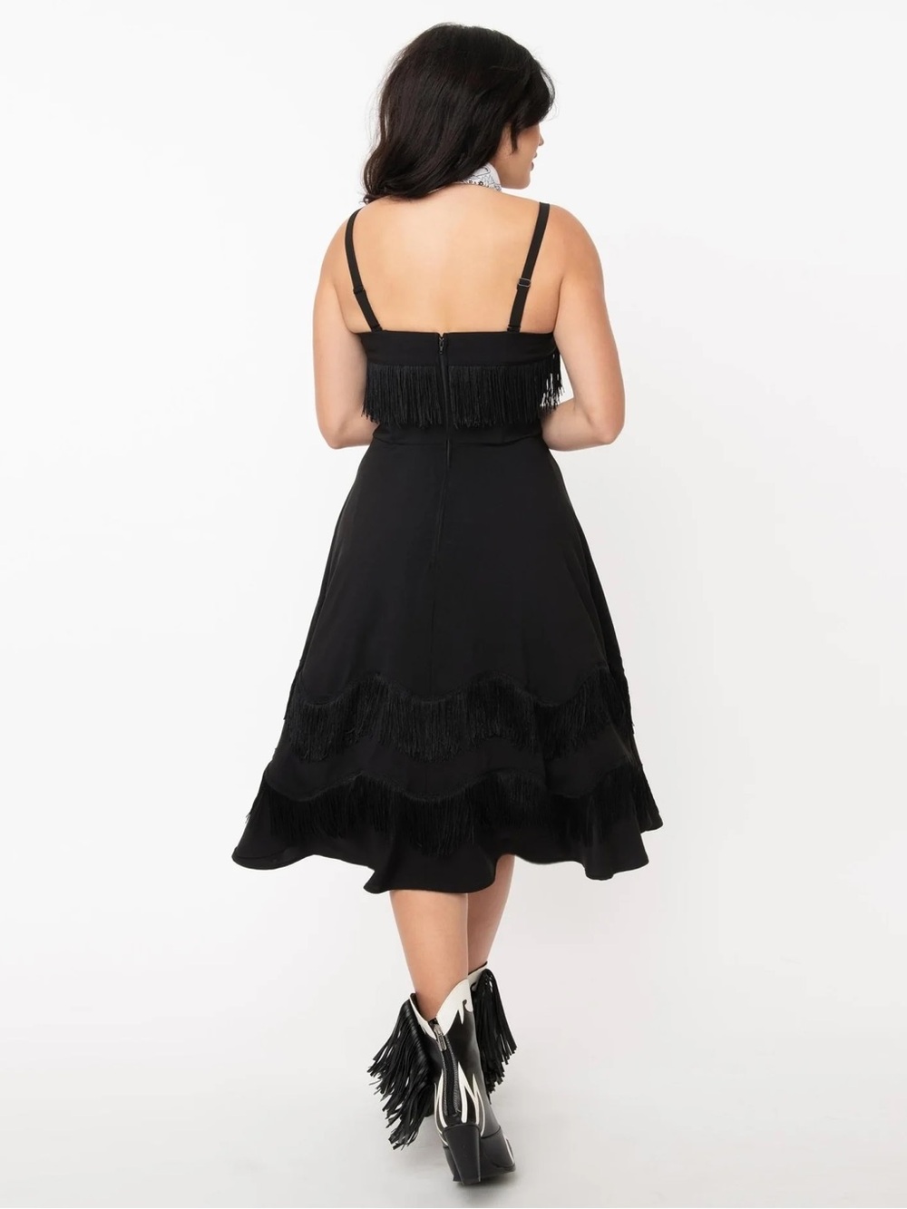 NEW Unique Vintage Black Fringe Girlie Swing Midi Dress Western Plus 1X - Picture 10 of 10